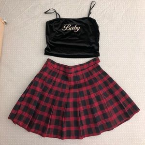 black and red pleated skirt